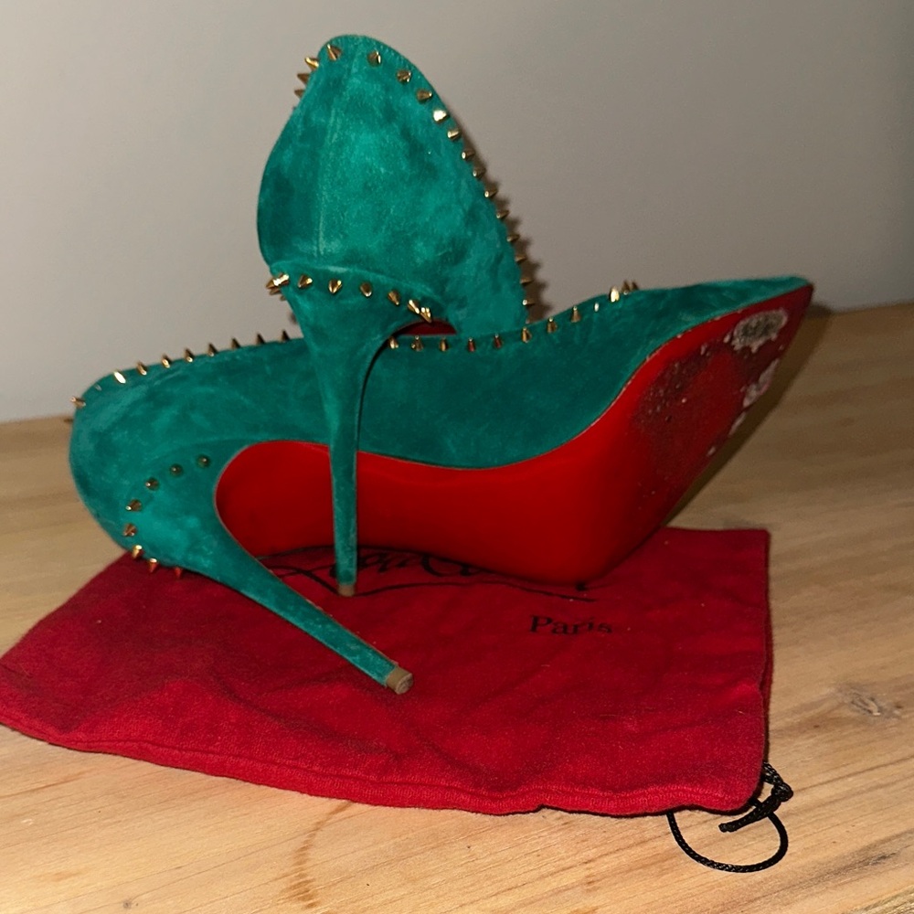 Christian Louboutin Green Suede Anjalina Pumps